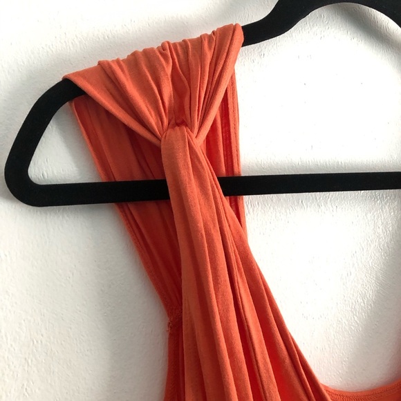 Max Studio Specialty Product Orange Womens MIDI Dress Size L Flowy Summer V neck - Picture 4 of 6